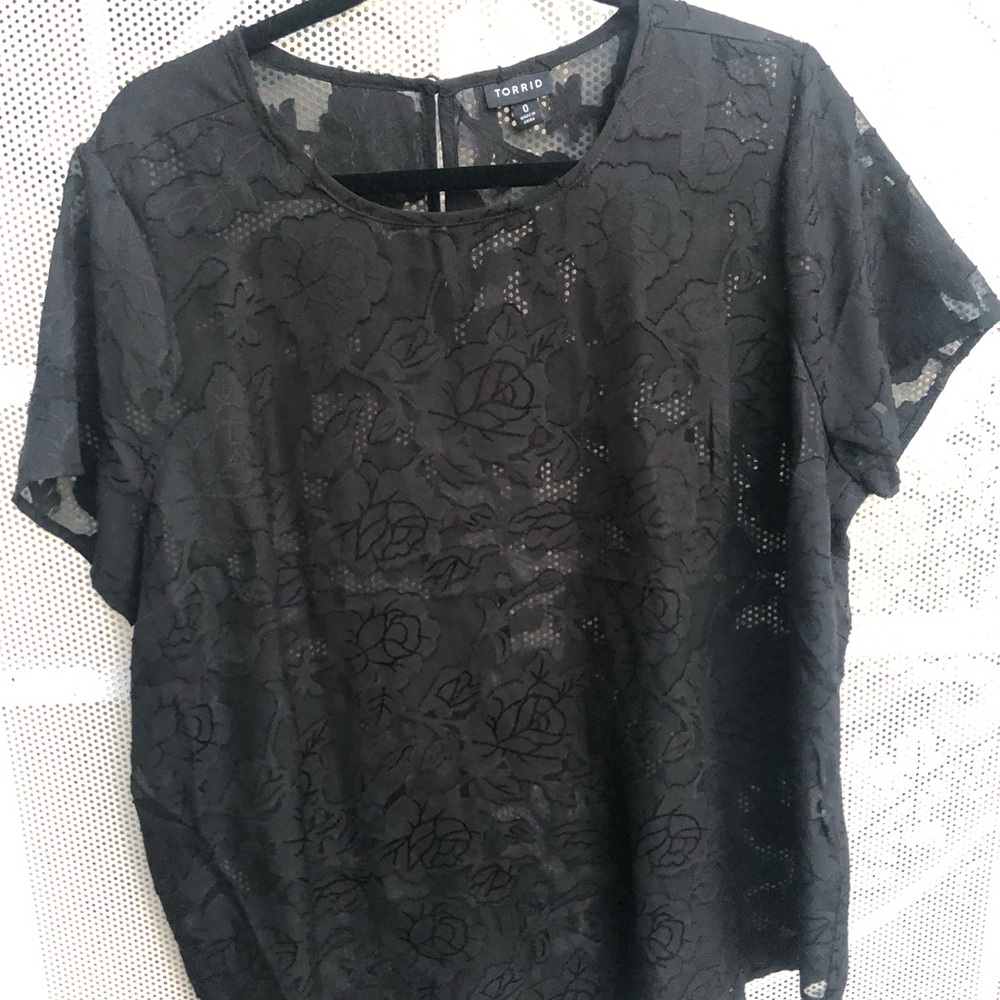 torrid Black Floral Lace Short Sleeve Blouse